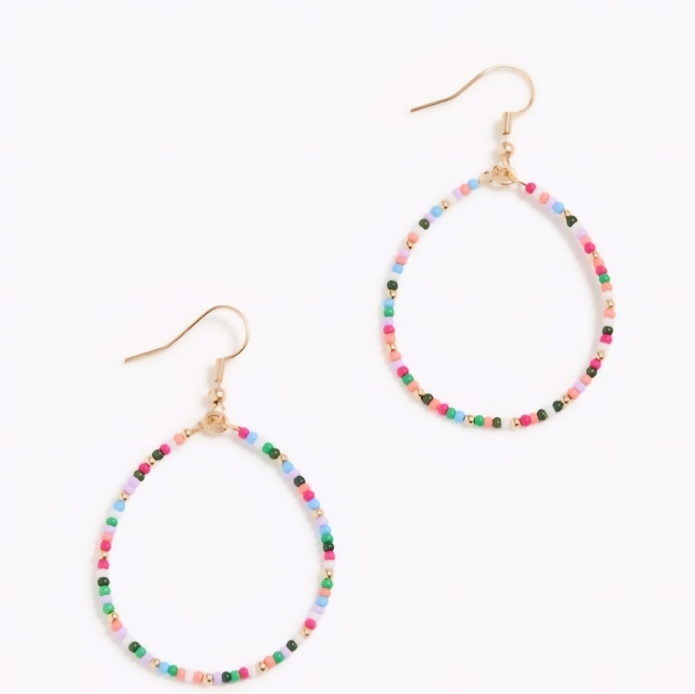 J Crew Factory Glass Bead Hoop Earrings Multi Color